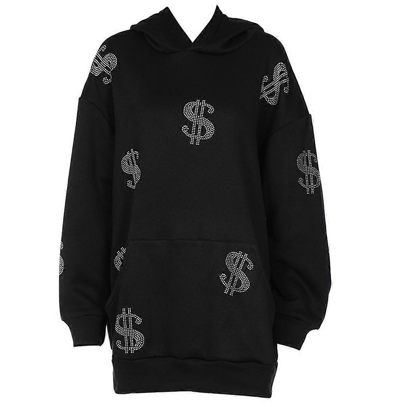 Women Gothic Punk Long Sleeve Hoodies Harajuku Glitter for Rhinestone Dollar Pattern Sweatshirt Dress Oversized Loose Pullover Tunic Top with Pocket  | Fruugo SG