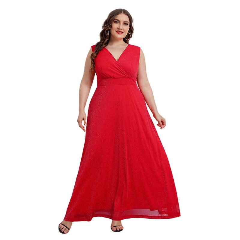 Women Maxi Dress Loose Plus Size V Neck Dress Elegant Sleeveless Evening Dress Vacation Dress for Daily Travel Party  Red XXXL | Fruugo SG