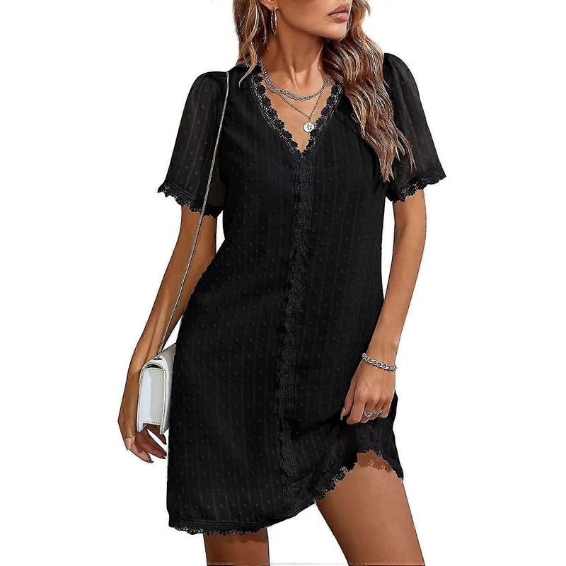 Women’s Chiffon Dress Summer Dresses Swiss Dot Lace A-line Mini Dress | Fruugo SG