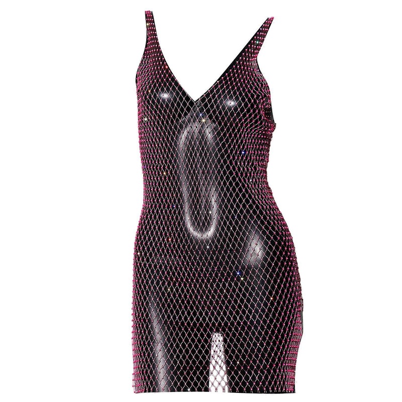 Women Sexy Sheer Mesh Swimsuit Cover Up Sheer Rhinestones Fishnet Sleeveless Side Split Short Bodycon Dress Partywear  rose red | Fruugo SG