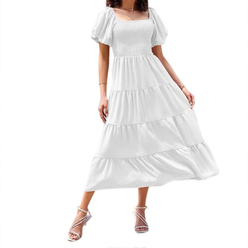 Women Smocked Tiered Dress Puffy Sleeve Flowy Ruffle Dress Off Shoulder Midi Dress Beachs Sun Dresses Maxi Dress  White XL | Fruugo SG