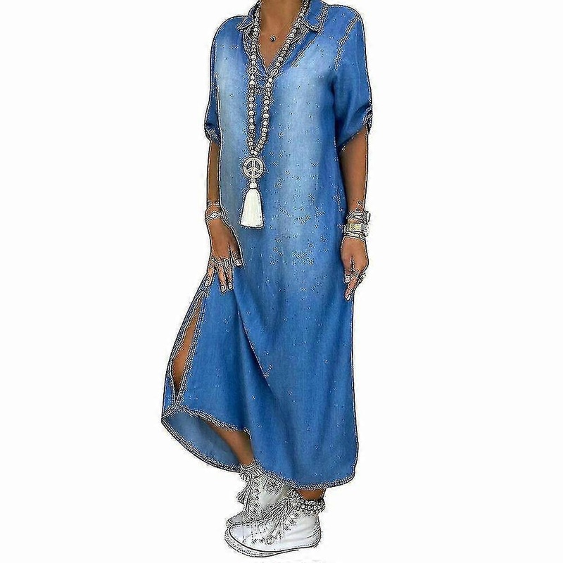 Womens Casual Denim Long Maxi Dress Ladies Summer Loose Jeans-1 High Quality | Fruugo SG