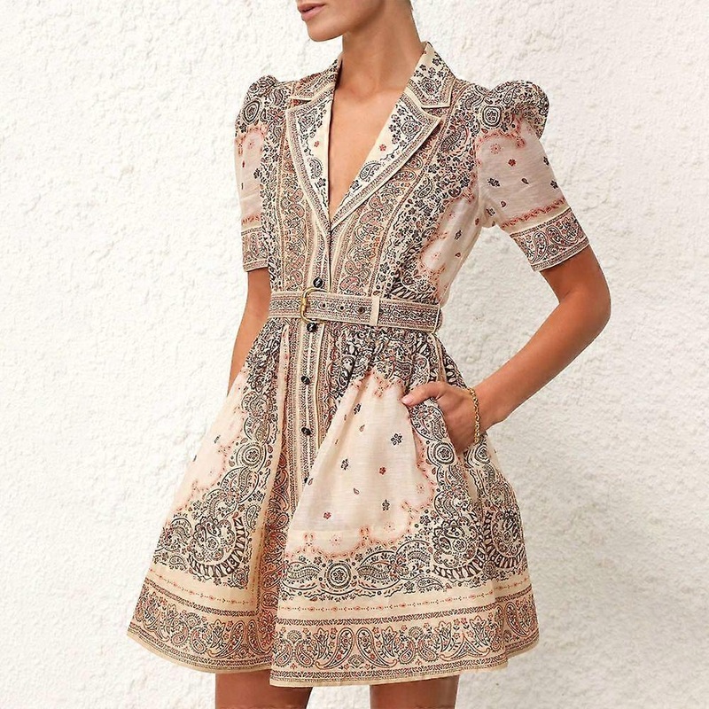 Zim Style Matchmaker Buttoned Belted Printed Mini Shirt Dress | Fruugo SG