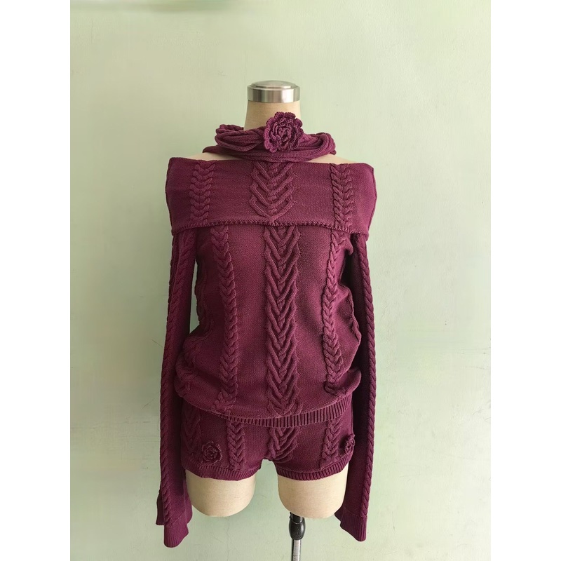 100% Premium Cotton Pullover Sweater Top and Scarf and Hot Pants – Premium Sweater 3PCS Sets price|S