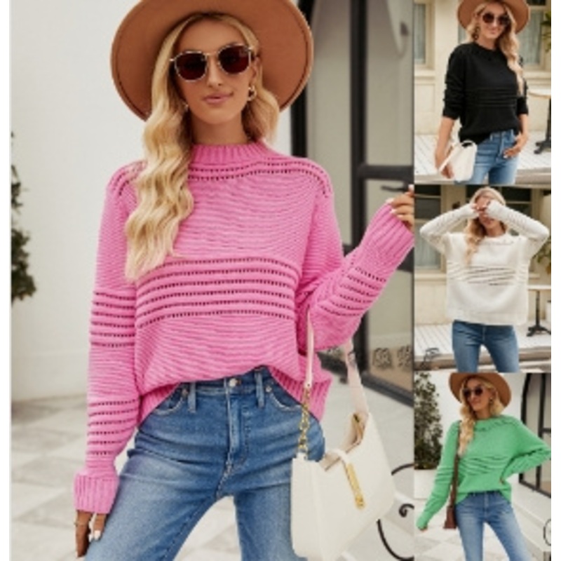 2024 Autumn and Winter Europe and The United States New White Pullover Pit Striped Womens Sweater Fashion Sweater Women – Sweater price|Free Size