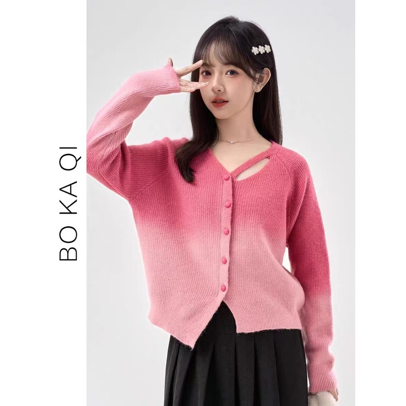 Bocaqi 2024 Spring and Autumn New Pink Gradient Sweet Knitted Shirt for Women with Asymmetric Design, Short Sweater Trendy – Bocaqi 2024 Spring and Autumn New price|M