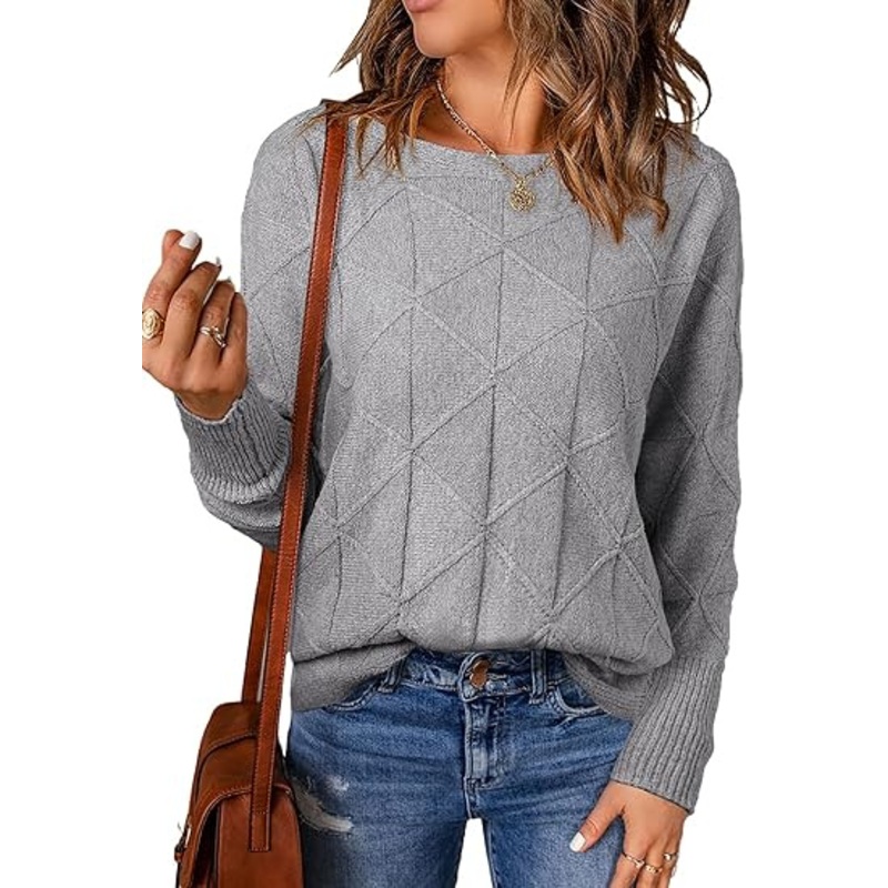 Casual Crewneck Sweaters for Women Fall 2024 Lightweight Long Batwing Sleeve Pullover Sweaters Tops Knit Clothes – Sweaters price