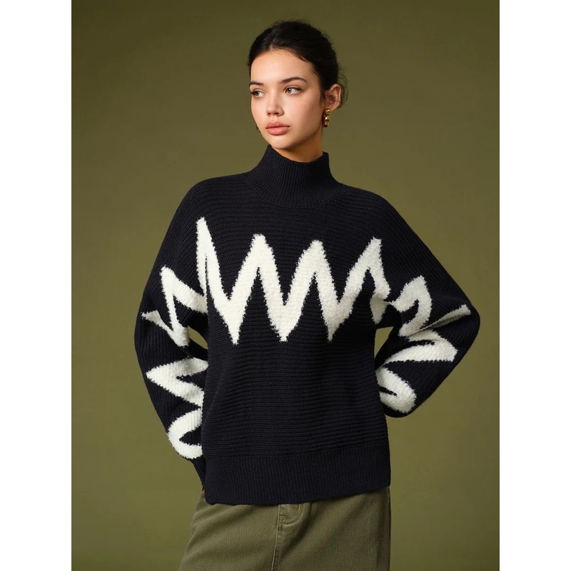 Custom Jacquard Knitted High Neck Knitwear Knit Oversized Loose Trendy Fashion Sweater – Loose Trendy Fashion Sweater and Designer Fashion Sweater price|S M L XL XXL Custom Accepted