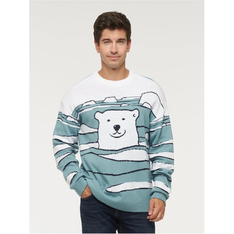 Custom Unisex Fashion Jumper White Jacquard Knit Bear Round Neck Pullover Knitted Jumper – Custom Jacquard Knitted Wool Sweaters for Men and Sweaters Loose Pullover Winter Manufacturer price|S M L XL XXL Custom Accepted