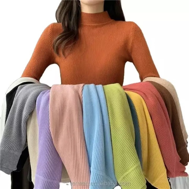 New Fashion Women Girls Knitwear Stand Collar Pullover Blouse Long Sleeve Solid Color Knit Slim Casual Sweater – Casual Sweater and Knit Slim Sweater price|Free Size
