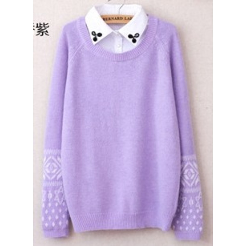 Sweet Diamond Lapel False Two Sweater (BTX636) – Knitted Sweater and Women Sweater price|S