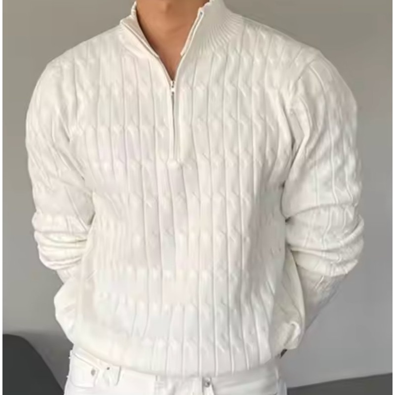 Trending Twist Turn Down Neck Half Zip Sweater Men Knitted Pullover Long Sleeve Sweater for Men Latest Designs – Pullover and Sweater price|Free Size