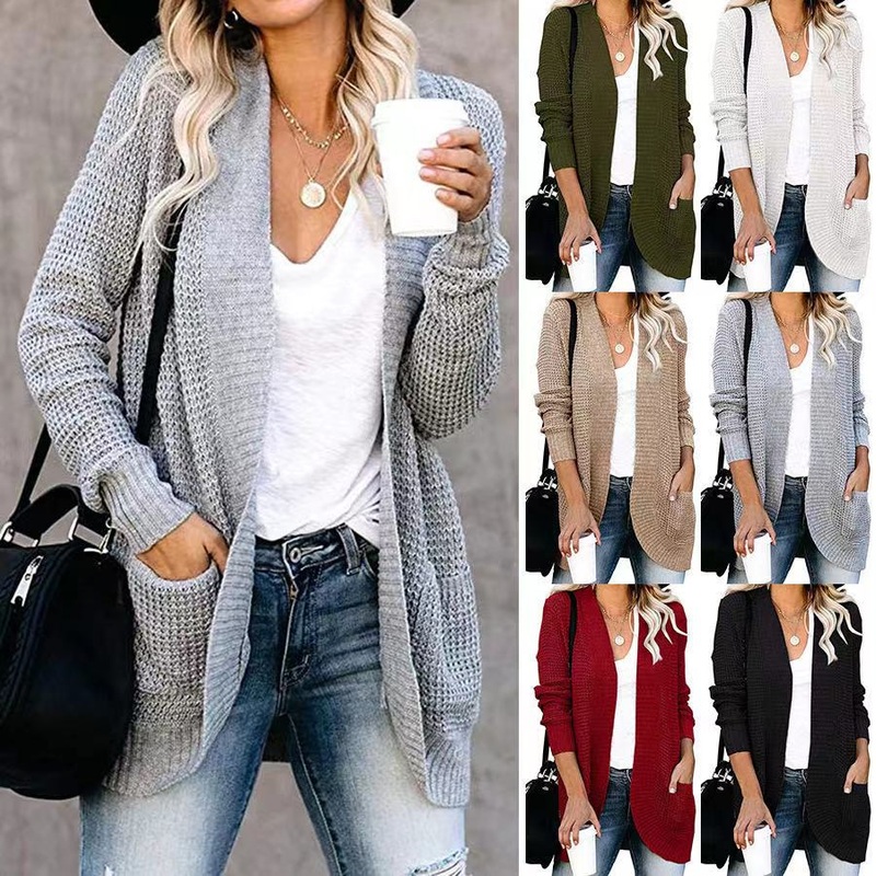 Women Solid Cardigans Long Sleeve Loose MID Length Knittwear Casual Sweaters Cardigan Female Knitted Coat Cardigan Tops – Winter Sweater Cardigan price|S