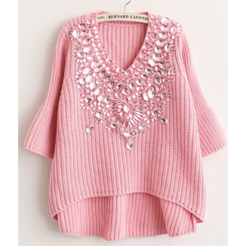 3/4 Sleeve Sweater with Diamond – Knitted Sweater and Women Sweater price|S