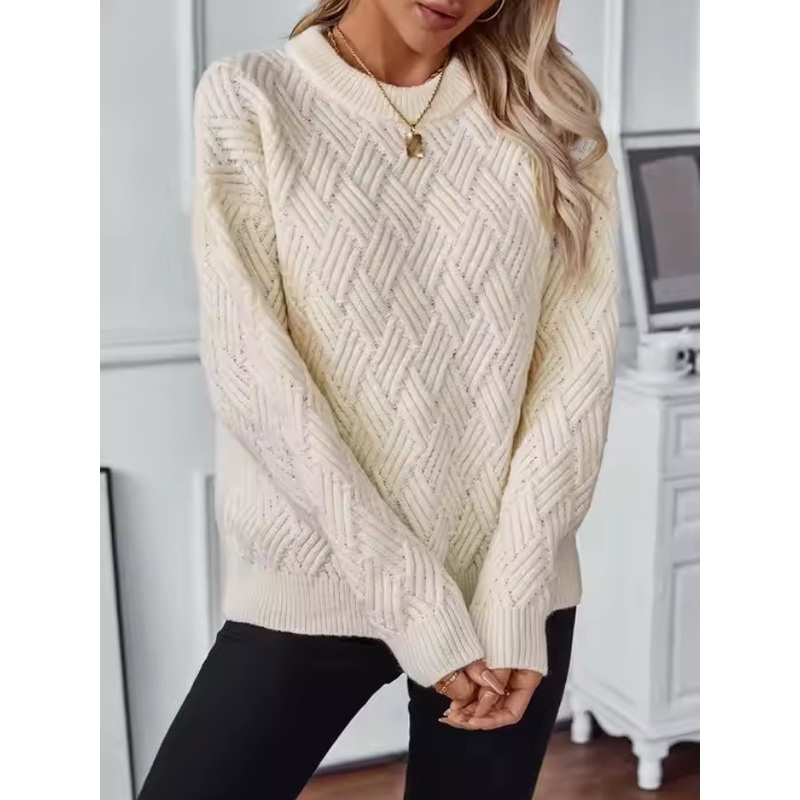 Autumn Winter Crew Neck Knitted Womens Sweater Casual Solid Color Twist Knitted Sweater Woman – Women Knitted Autumn Winter and Twist Knitted Women price|M