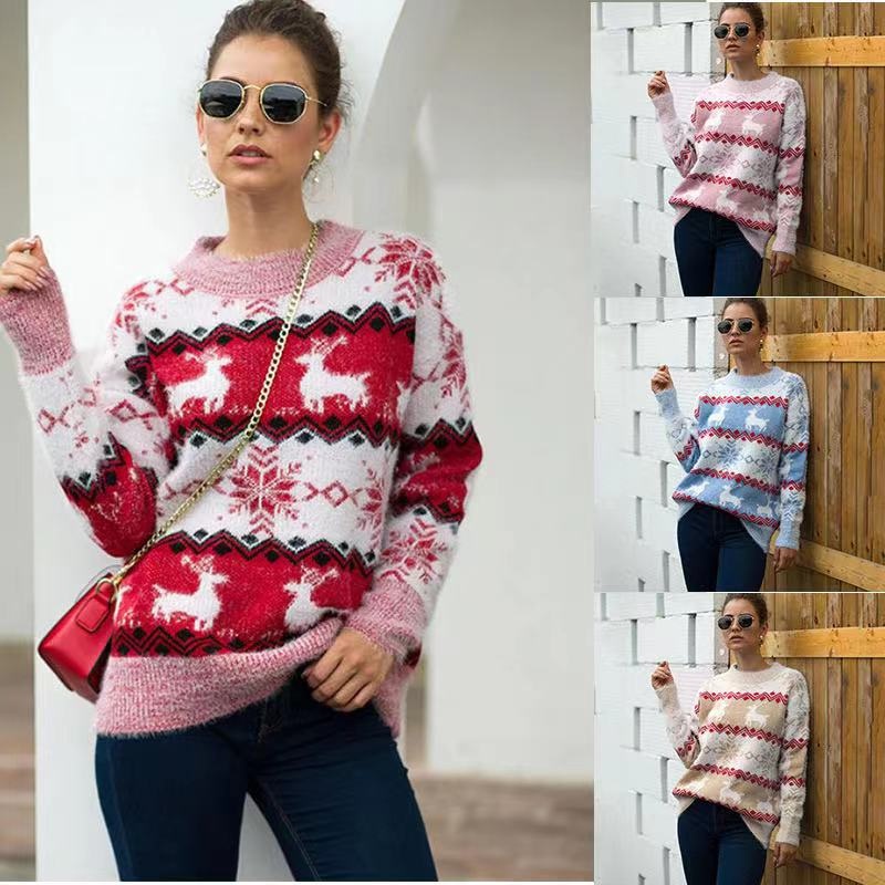 Autumn Winter Fashion Christmas Design Knitted Sweater Women 2021 New Casual O-Neck Full Sleeve Pullovers Casual Tops Oversize Pullovers – Winter Sweater price|S