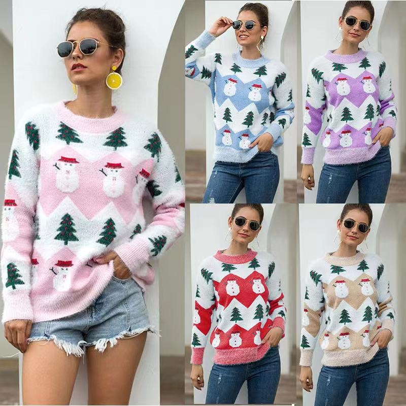 Christmas Snowman Autumn Winter Fashion Christmas Pattern Knitted Sweater Women 2021 New Casual O-Neck Full Sleeve Pullovers Casual Tops Oversize Pullovers – Winter Sweater price|S