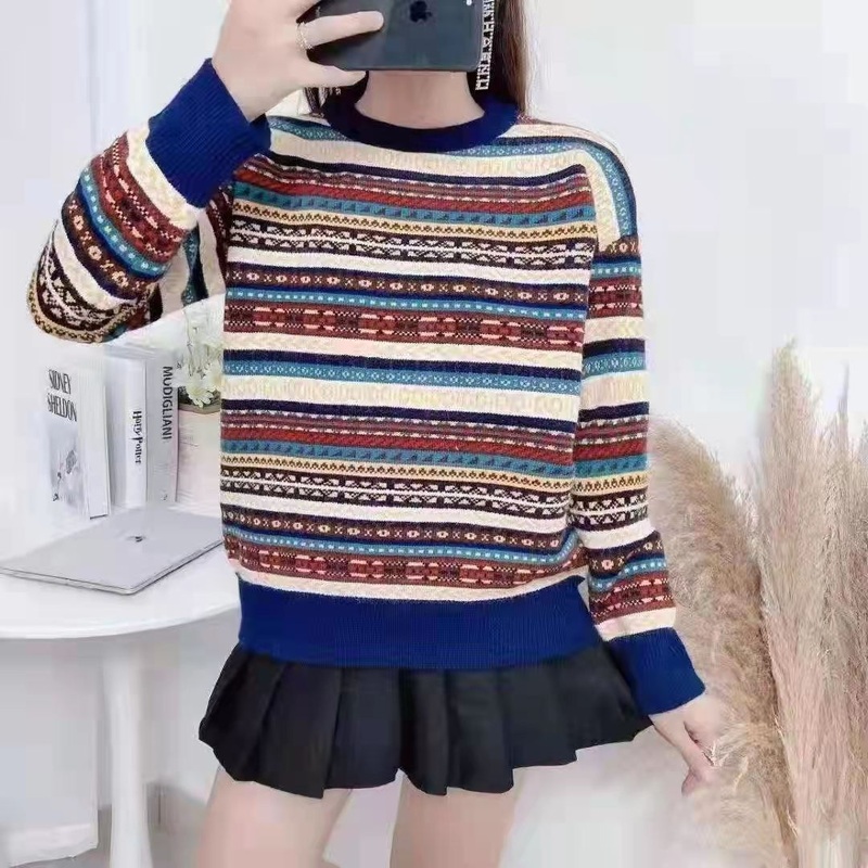 Colorful Striped Sweater (women) (mainly blue) – Sweater and Striped price|S