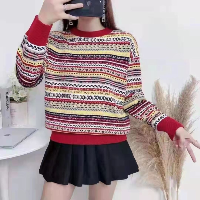 Colorful Striped Sweater (women) (mainly red) – Sweater and Striped price|S