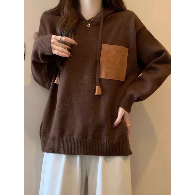 Hooded Knitted Sweater for Women in Early Autumn 2024, New Lazy Style, Niche, Unique, Chic, High-End Top – Hooded Knitted Sweater for price|XL