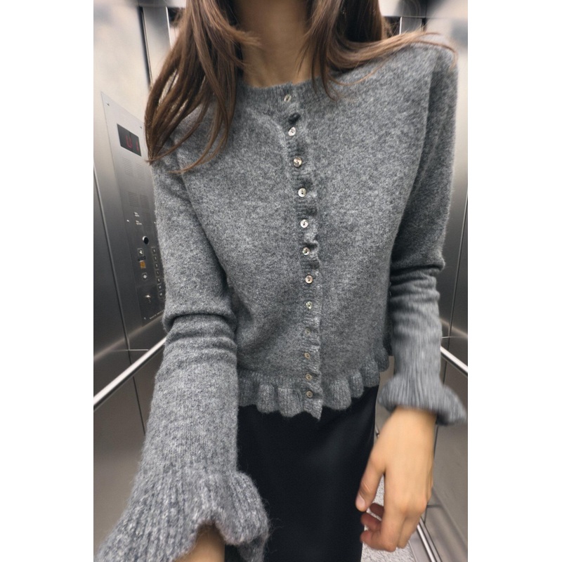 Shellfish Button-up Women&rsquor; S Ruffled Knit Cardigan Sweater – Ruffled Knit Cardigan Sweater and Chunky Knitwear with Ruffles Trim price