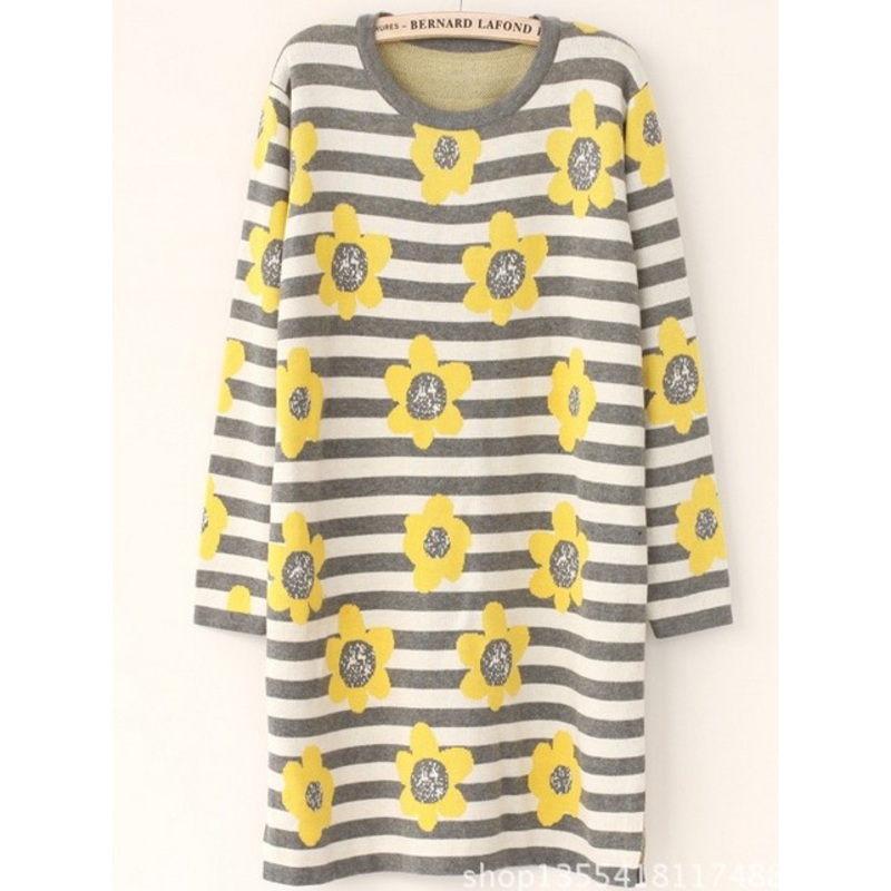 Sun Flowers Striped Sweater (BT8820) – Knitted Sweater and Women Sweater price|S