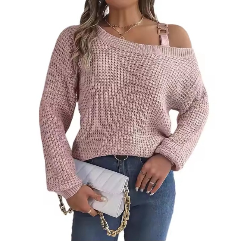Womens Casual Solid Cozy Knit Sweater Casual Cold Shoulder Long Sleeve Pullover Ribbed Knitted Jumper Sweater Tops – Women Knitted Autumn Winter and Pullover Sweater Women price|M