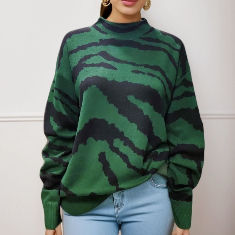 2024 New American Fashion Brand Retro Stripe Round Neck Knitwear Loose Casual Sweater for Women – Knitted Pullover Sweater Tops and Womens Jacquard Sweaters price|S/M/L/XL