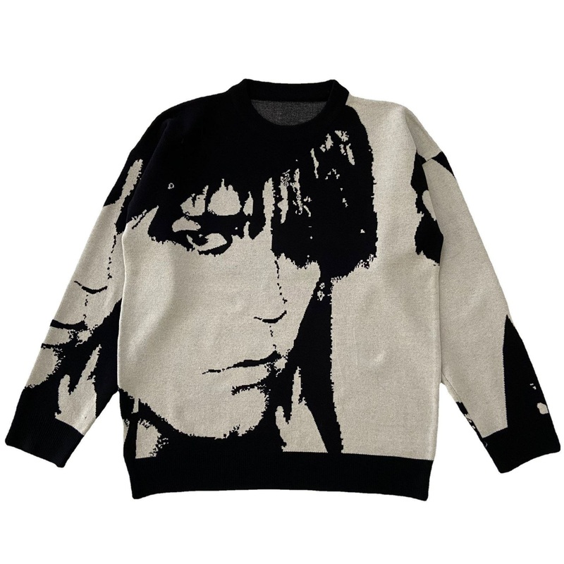 2024 New Autumn/Winter Retro Mens Round Neck Sweater Street Figure Jacquard Thread Coat – Womens Portrait Jacquard Pullover Sweater and Womens Pullover Sweater price|S/M/L/XL