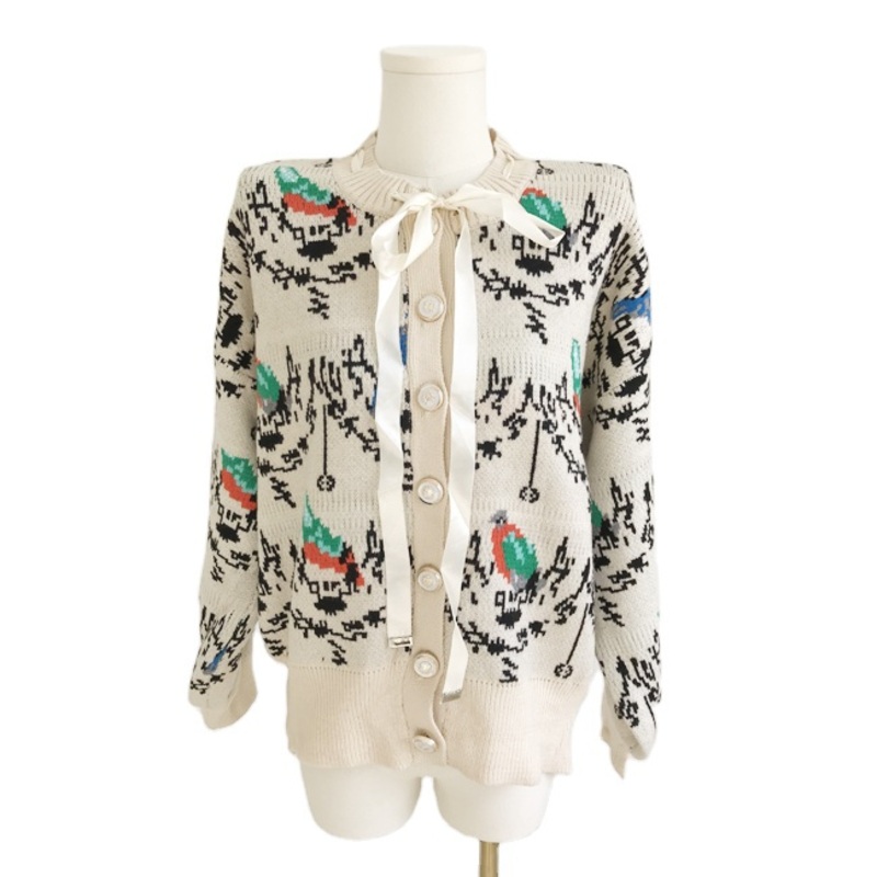 Color Jacquard Weave Cardigan Womens Sweaters with Silk Ribbon – Sweater Women price|S