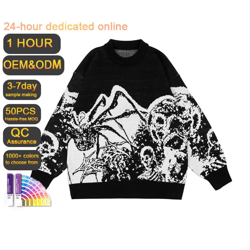 Customized Sweater New Winter Round Neck Top Warm Trendy Brand Spider Letter Jacquard Pullover Knitted Sweater – Crew Neck Mens Sweater and Knitted Pullover Sweater price|S/M/L/XL