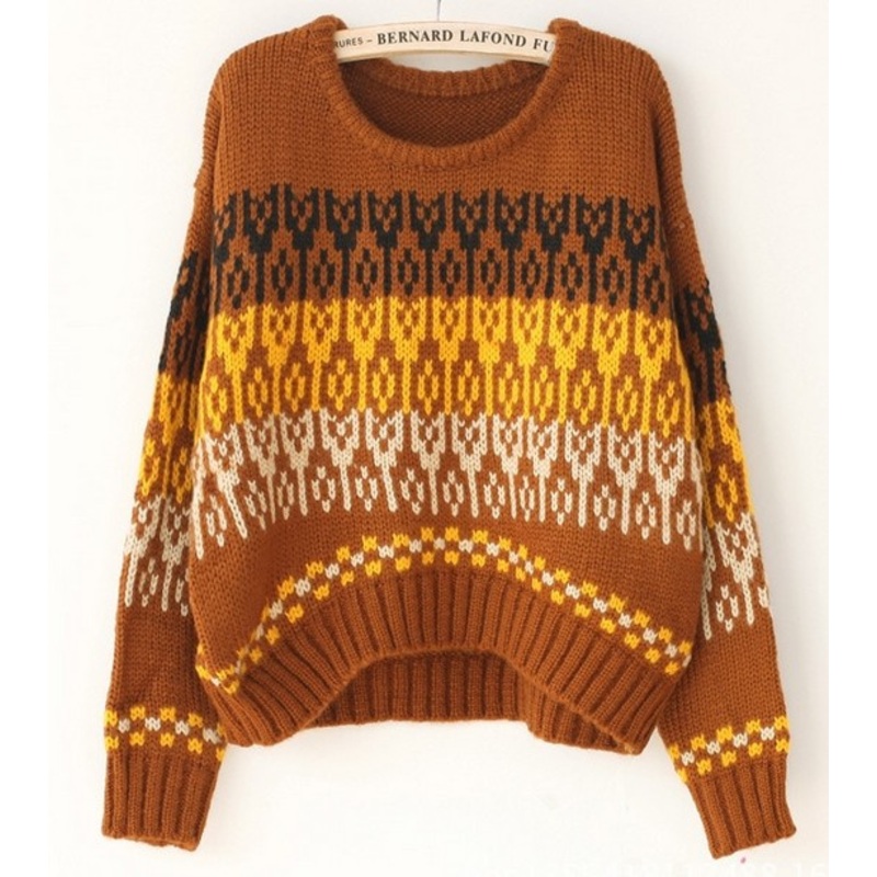 Jacquard Short Sweater (BT6647) – Knitted Sweater and Women Sweater price|S