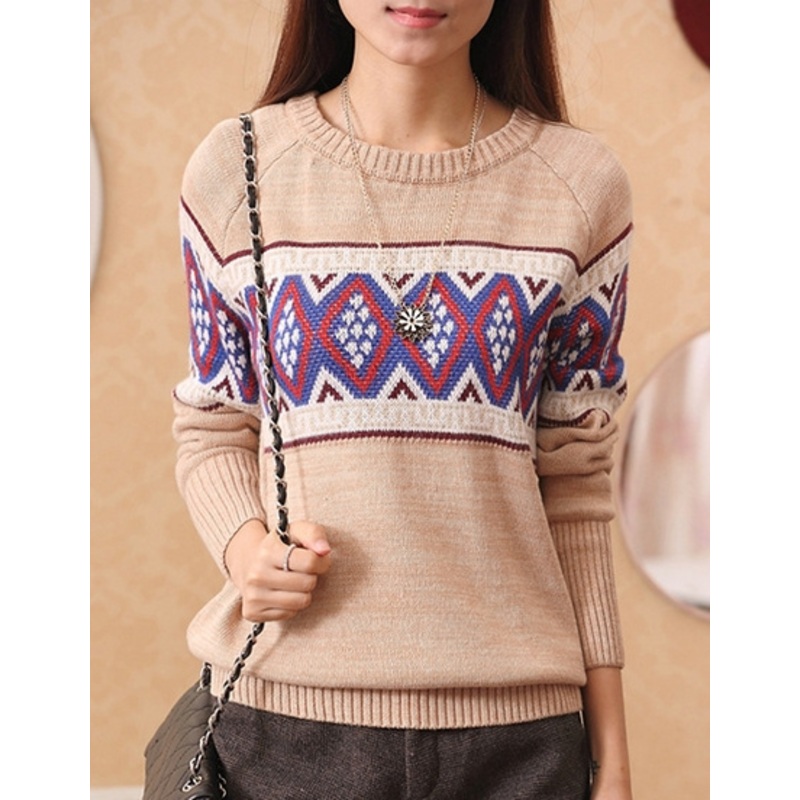2015 Spring New Cotton Slim Retro Diamond Spell Color Sweater Pullover Jacket (BTQ083) – Knitted Sweater and Women Sweater price|S