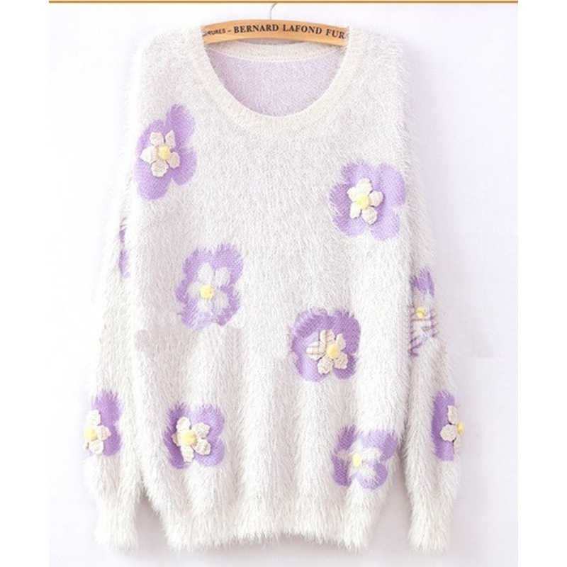 Appliques Flower Mohair Sweater (BTX689) – Knitted Sweater and Women Sweater price|S