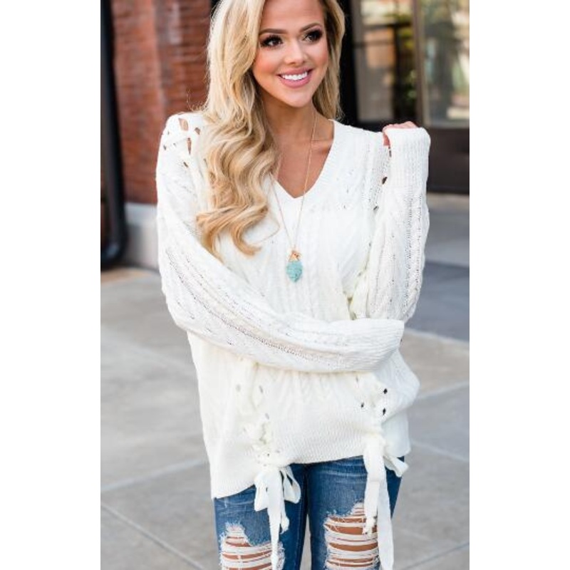 Beautiful Knit Lace up Sweater (SK-SV002) – Sweater price|S, M/L