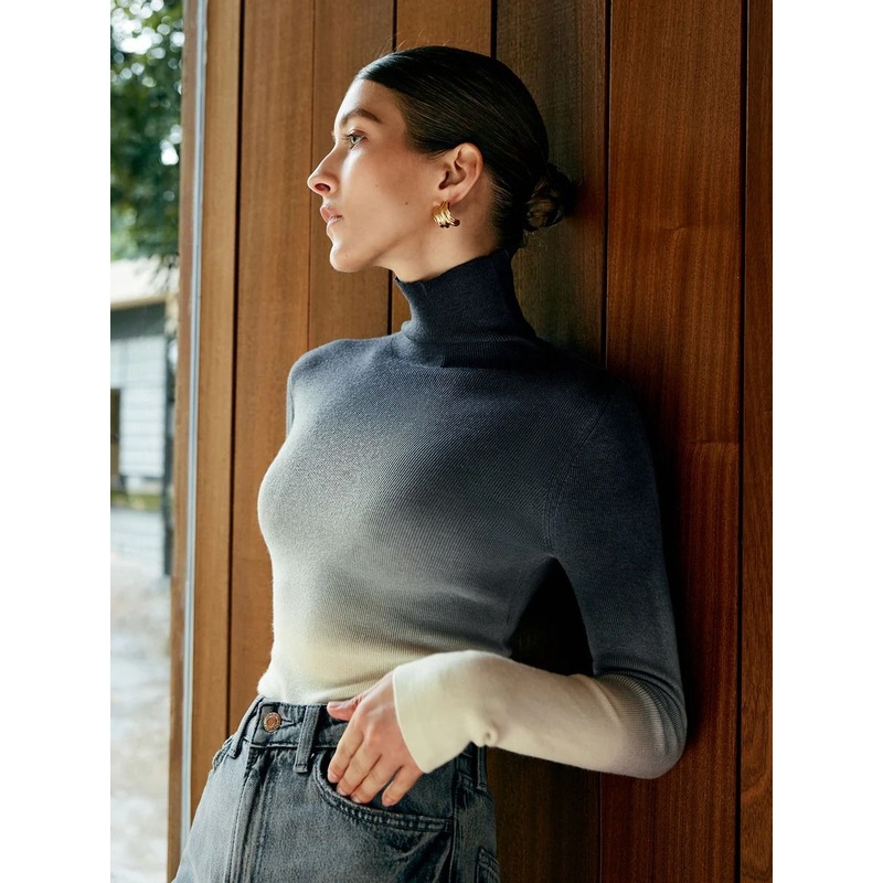 Custom Turtleneck Women Sweater Wool-Blend Ombre Slim Knit Top Jumpers for Ladies – Wool-Blend Ombre Slim Knit Top and Wool-Blend Jumpers for Ladies price