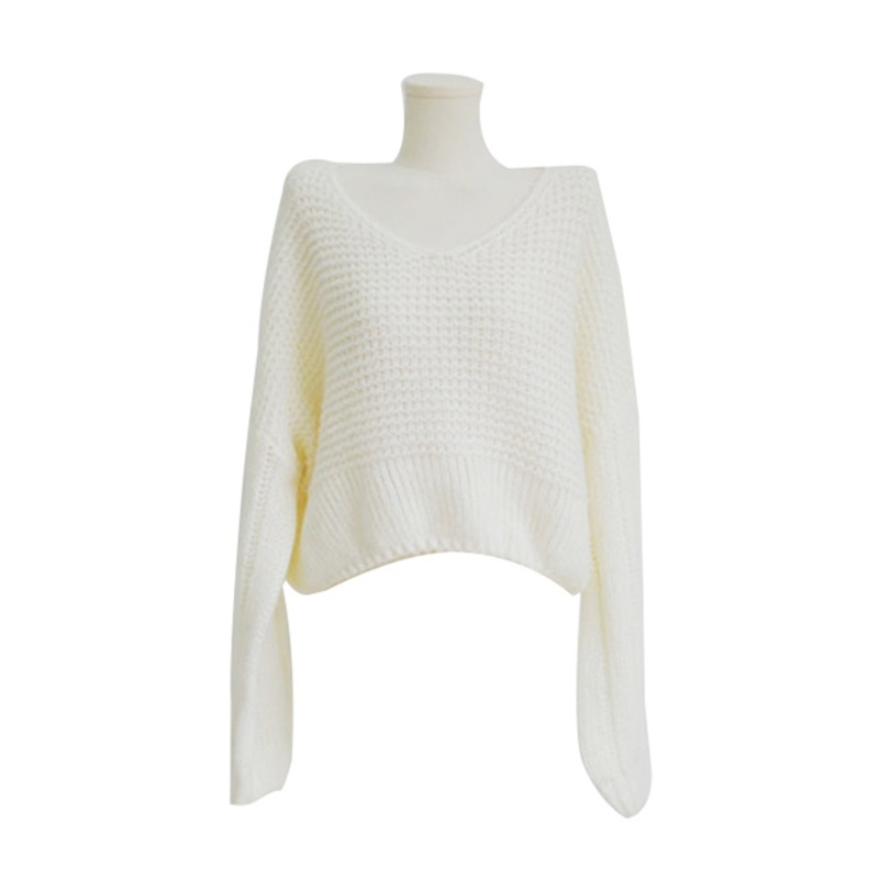 Fashion Short White Knit V-Neck Comfortable Womens Winter Sweaters – Sweater Women price|S