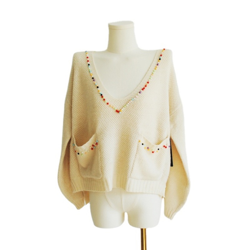 Knitted Pullover Color Bead V-Neck Sweaters for Woman Winter Ky-8212 – Sweater Women price|S