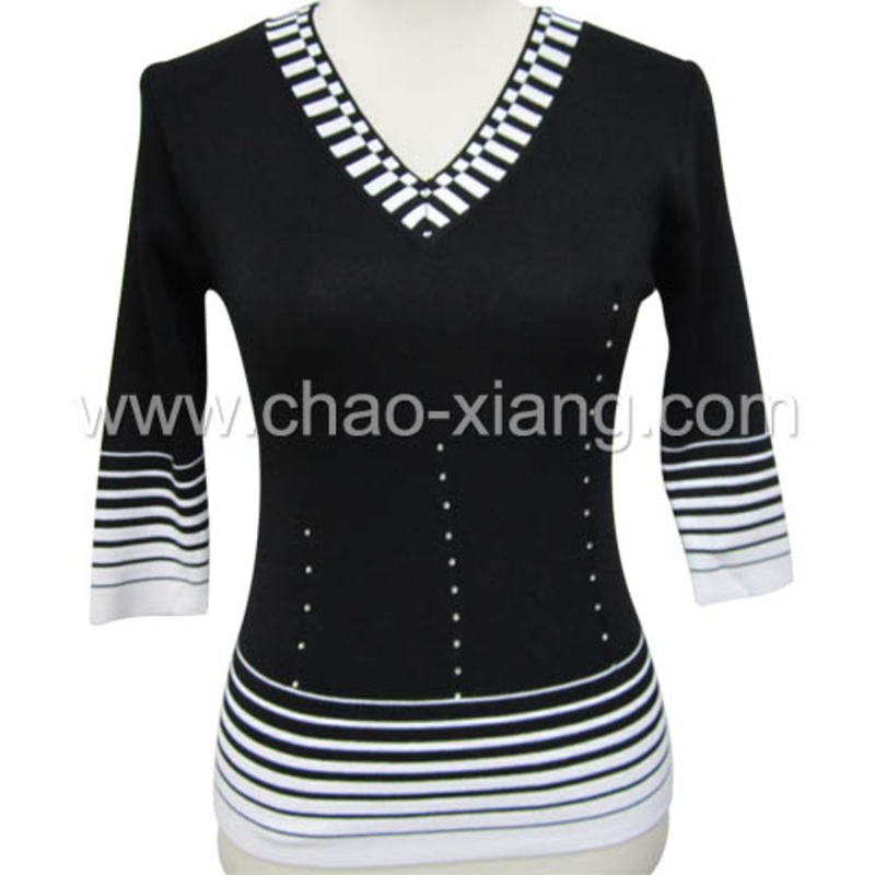 Ladys Summer Striped Apparel With Rhin Stone (CX-S-021S) – Apparel and Summer Apparel price|S