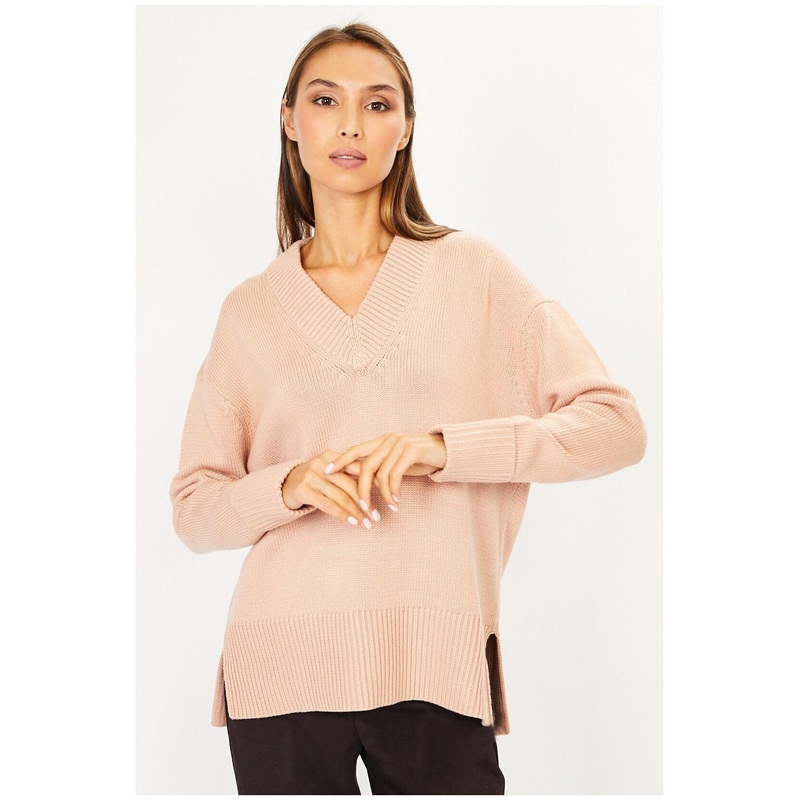Spring New Clothing Womens Sexy V-Neck Knitwear Personality Tassel Sweater Beige Slit Pullover Jumper – V Neck Split Side Women Sweater and Knitted Sweater for Ladies price|S M L XL XXL Custom Accepted