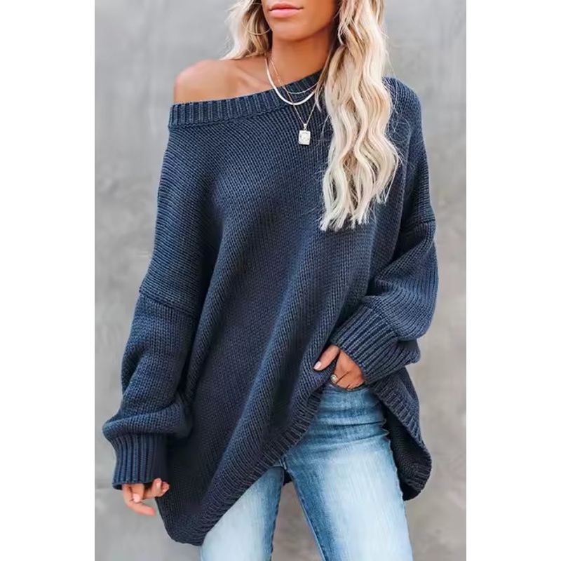 Sweaters for Women Oversize Knitted Drop-Shoulder Long Sleeve Jersey Sweater – Oversize Casual Sweater Women and Knitted Drop-Shoulder Women price|Free Size