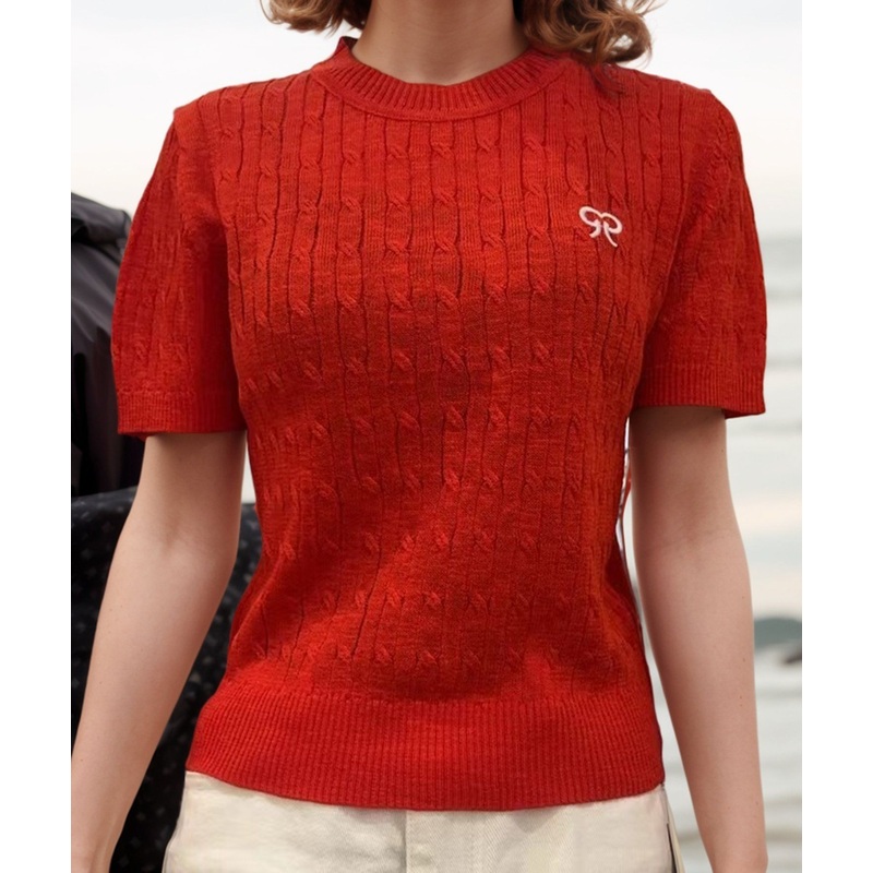 Womens Spring/Summer Red Computer Embroidered Round Neck Short Sleeve Short Pullover Top – Womens and Spring/Summer price|Small, Medium, and Large Sizes
