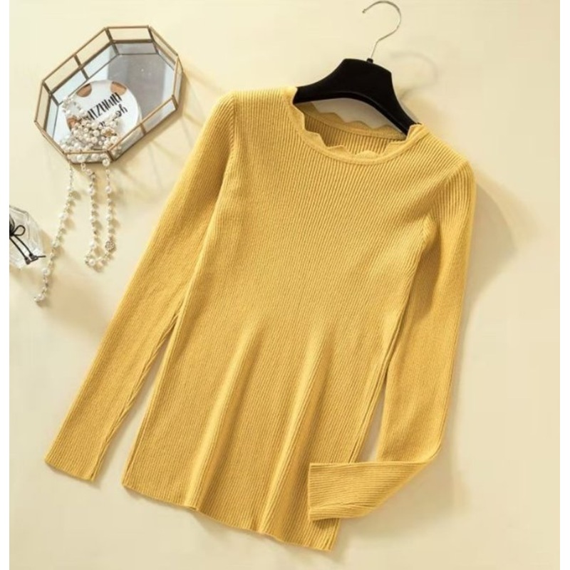 2022 Fashionable Sweater, Autumn and Winter Long-Sleeved Lotus Leaf Collar Womens Short Korean Version of The Sweater Pullover Solid Color Undershirt Woman. – 2022 Fashionable Sweater for Women price|S