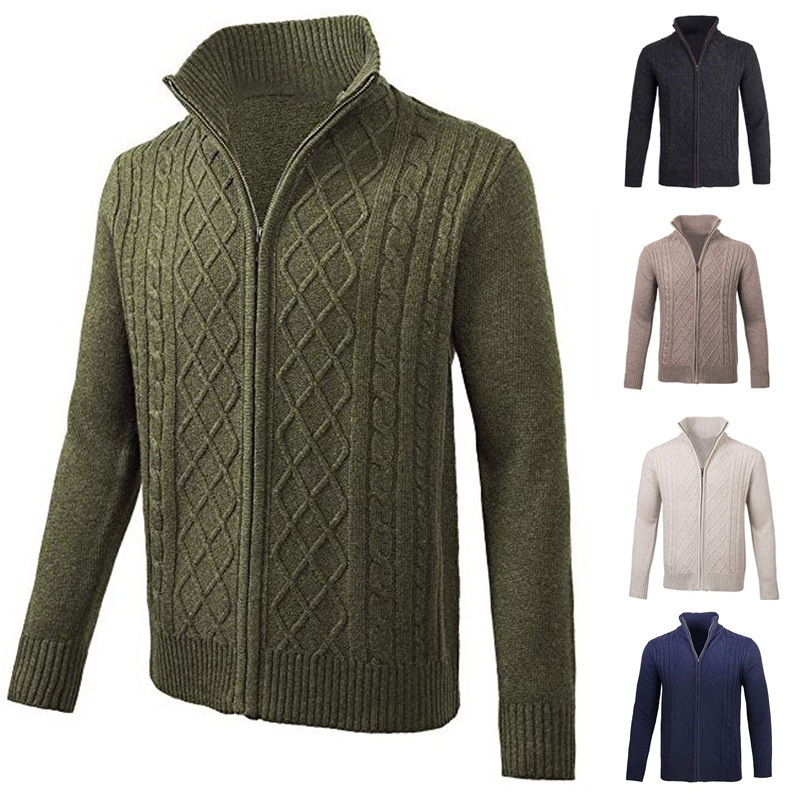 Autumn Winter Cardigan Sweater Mens Knitting Rollneck Sweater Warm Men Jumper Slim Fit Casual Cardigan Coat – Cardigan Sweater and Rollneck Sweater price|S