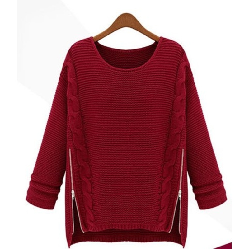 Double Zipper Hemp Flowers Sweater Girl (BTQ021) – Knitted Sweater and Women Sweater price|S