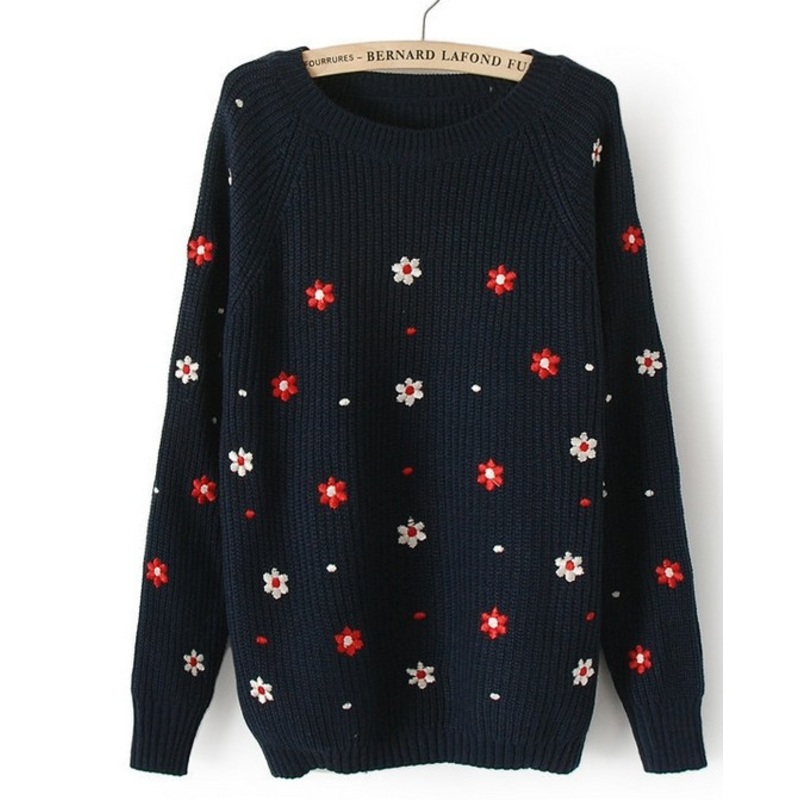 Embroidery Sunflower Girls Sweater (BTQ010) – Knitted Sweater and Women Sweater price|S
