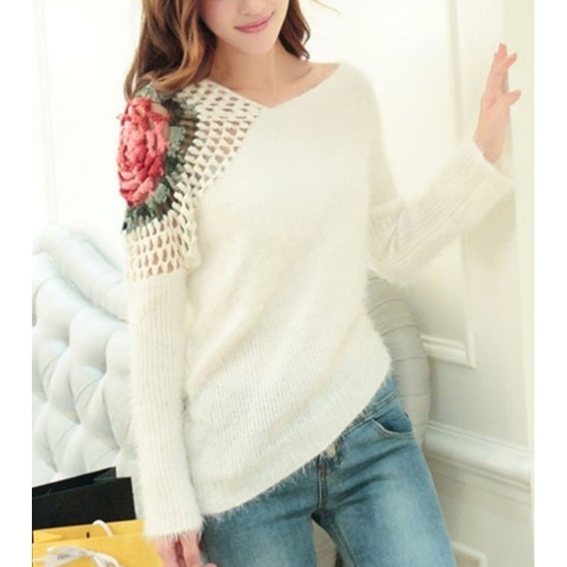 Hook Flower Bat Sleeve Sweater (BTQ022) – Knitted Sweater and Women Sweater price|S