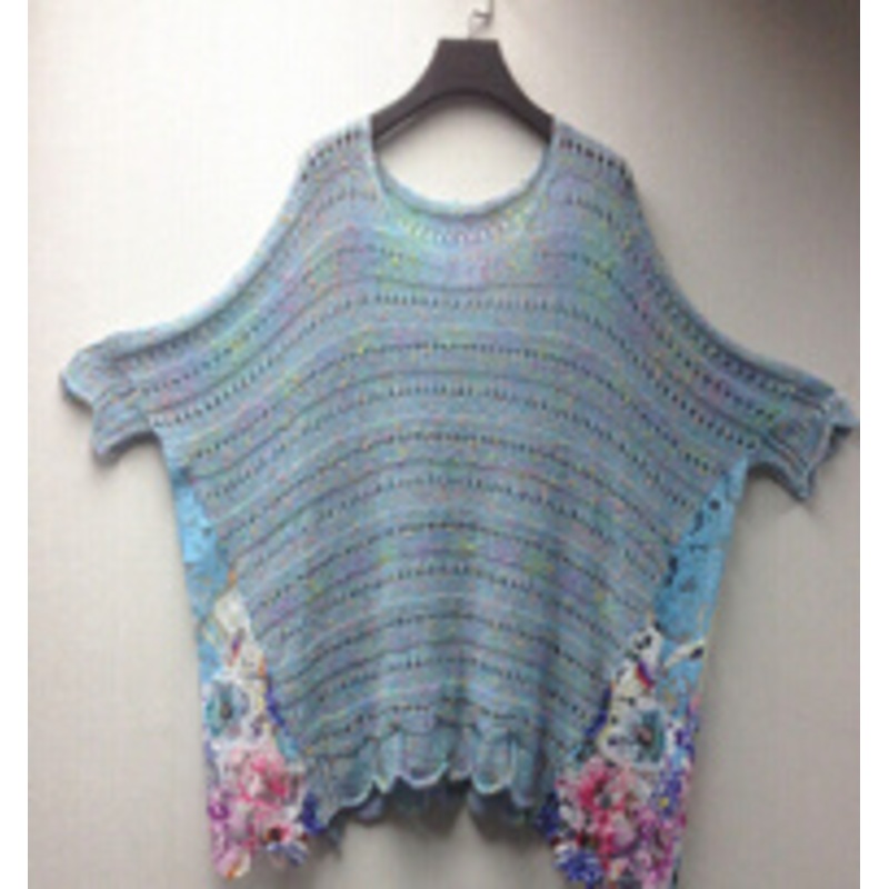 Korean Wool Sweater Lace Wave Hem Short Sleeves Hollow-out Round Neck Color Combination Summer Pullover Sweater – Wool Sweater and Sweater price|S