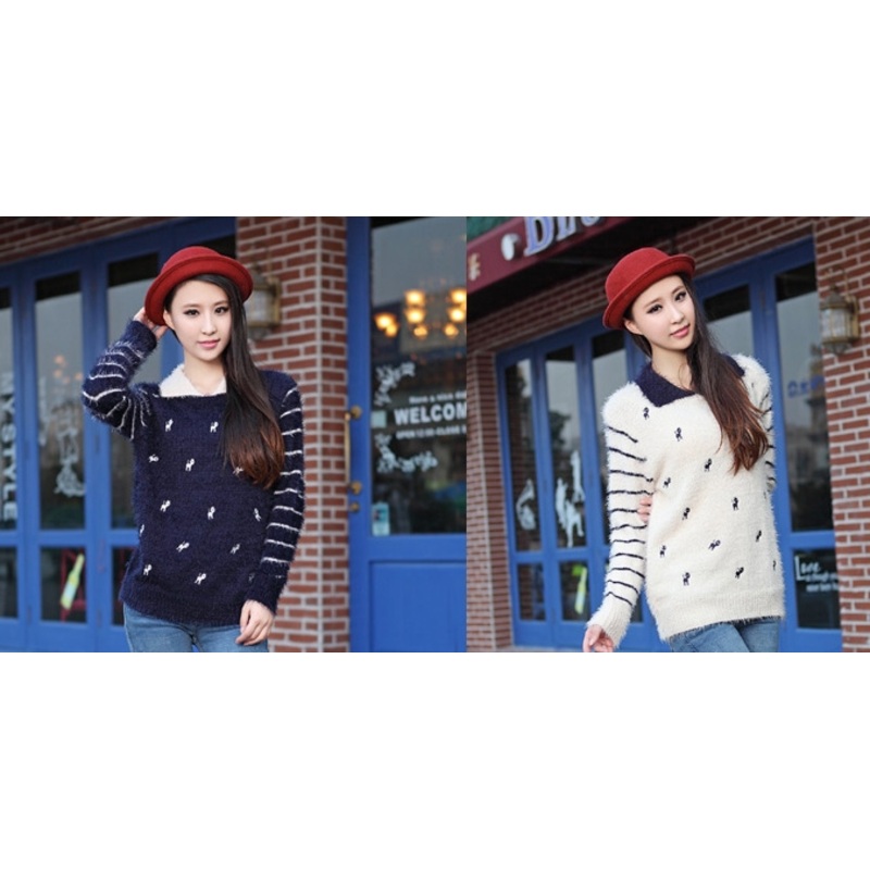 Lapel Embroidery Loose Knit Mohair Jacket (BTQ080) – Knitted Sweater and Women Sweater price|M