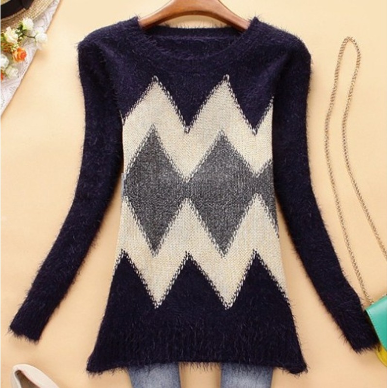 Long Hair Diamond Pattern of Bright Silk Female Sweater – Knitted Sweater and Women Sweater price|S